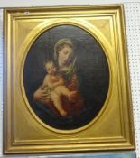 Victorian school Madonna and Child oil in oval, in wide gilt frame, 100cm x 87cm overall