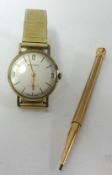 Gents Rotary gold wrist watch and 9ct gold propelling pencil