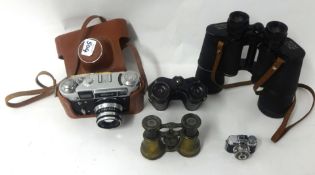 Mycro pocket camera, Sanwa t/w three binoculars and another camera