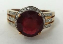 Large ruby and diamond 14k ring in rose gold