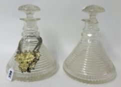 Pair of old cut glass ships decanters (one damaged) and labels
