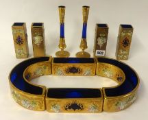 Ten piece blue glass and gilt overlay set, and five general cameras