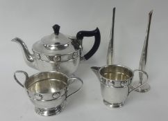 Pair WMF vases, three piece EP tea service and canteen of cutlery