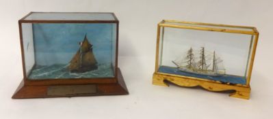 Six model ships including old barge and HMS Arizona
