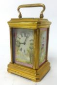 Reproduction mini brass and porcelain carriage clock
