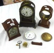 Miniature replica bracket clock with striking movement and two other clocks/parts