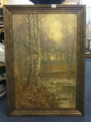 Signed oil on canvas `Woodland` scene J H FOX?,76cm x 50cm