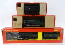Triang Hornby three locos including R259S Britannia, R59 Tank loco, R52 Tank one loco, boxed