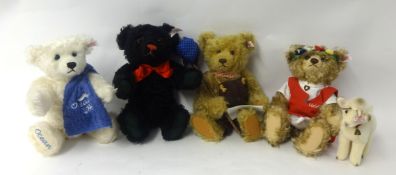 Four Steiff bears with bags ` Ocean Bear, Black Jack, Wanderbursche Bear and Heidi with Lamb` (4)