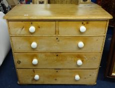 An old pine chest fitted with two short and three long drawers, 95cm