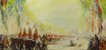 BEN MAILE (b1922) oil on board `Horse Guards, London` signed 38cm x 80cm