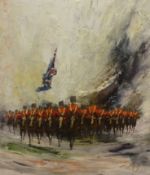 COLIN PARSON (signed Glenn) oil on canvas `Military Charge` unframed 61cm x 50cm