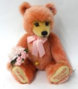 Steiff bear `Teddybar Total 2002`, pink with flowers and locket, 30cm tall