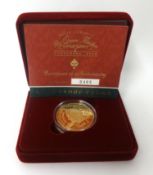 Royal Mint UK gold centenary crown, proof, five pounds, 22ct gold, 39.94g, cased (The Queen Mother)