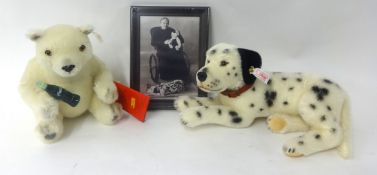 A boxed Steiff `Coca Cola Bear` and `Dalmatian Dog with Picture` (2) tallest 18cm