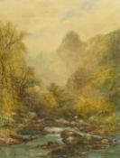 WILLIAM WIDGERY (1822-1893) watercolour `Rustic Landscape with Fisherman`, 90cm x 70cm