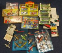 Collection of Match box sky buster aeroplanes, Desperate Dan van and Bash Street kids buses ,