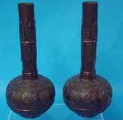 Pair of Japanese bronze Meiji  bottle vases, 25cm tall
