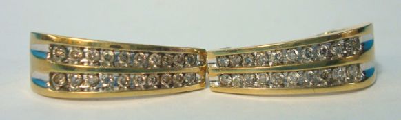 Pair 9ct gold and diamond hoop earrings