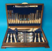 Canteen of silver plated cutlery (Hastings Plate) in oak case