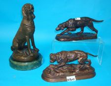 After P.J.Mene bronze sculpture of a dog, 26cm and two other dog sculptures (3)