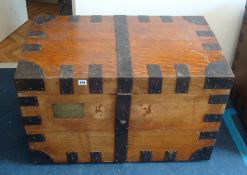 Victorian hardwood and iron bound silver chest, 85cm wide x 53cm high with key