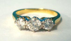 18ct three stone diamond ring, size L