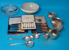 Set of six silver coffee bean spoons, cased t/w various plated wares, Wedgwood  bowl etc