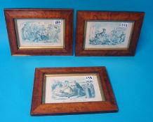Set of eight maple framed prints of Hogarth style scenes, 10cm x 17cm