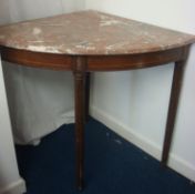A Victorian marble top washstand and a marble top corner table with mahogany base