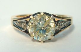A diamond solitaire ring, approximately 1.60 cts set in yellow metal