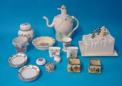 Pair Doulton Robin Hood pots, Bunnykins cereal bowl, Novelty Hunt tea pot and cheese dish and other