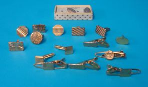 Collection of various gilt metal cufflinks, tie clips including rolled gold