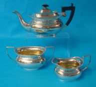 George V silver three piece tea service circa 1928, approximately 31.60 oz