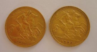 Two gold half sovereigns 1906 and 1911