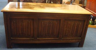 Reproduction oak and linen fold blanket chest