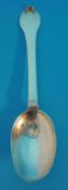 18th century silver trefid rat tail spoon indistinct marks, inscribed I.G , 39.5g, 18cm long