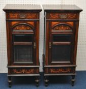 A pair of Maple & Co rosewood and marquetry inlaid side cabinets, 47cm wide
