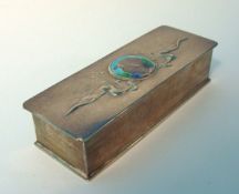 Edwardian silver and enamelled box of rectangular form set with Art Nouveau decoration to the