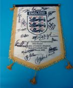 England 2005 U17 UEFA Pennant, signed by various players including Theo Walcott