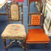 Edwardian inlaid corner chair, Edwardian nursing chair and Victorian oak Gothic style side chair (