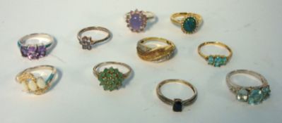 Ten various silver dress rings