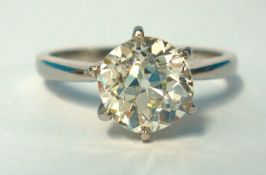 A diamond solitaire ring, approximately 1.60 cts in white metal