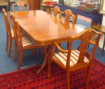 Reproduction yew wood dining table and six chair