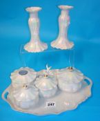A eight piece lustre porcelain dressing table set