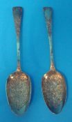 Pair of George III silver and gilt berry spoons