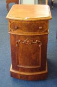 Late Victorian walnut bedside cabinet bow fronted, 73cm high