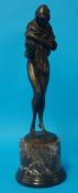 A bronze religious figure of a Lady, `Shawl` inscribed D Alonso on marble base, 47cm tall