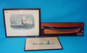 Two marine prints and reproduction America 1851 boat block (30)