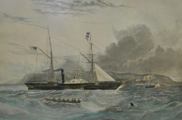 A 19th century print titled `The View of H.M.S. Steam Frigate Geyser`, when off Mount Edgcumbe`